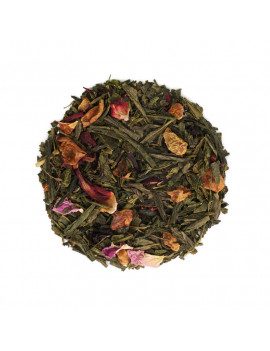 Sencha loose leaf tea with hibiscus and rose petals