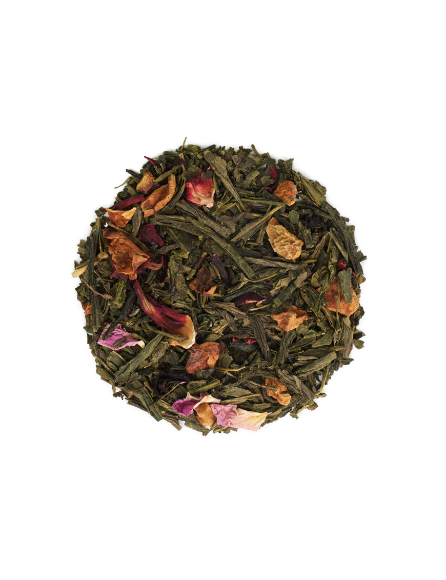 Sencha loose leaf tea with hibiscus and rose petals