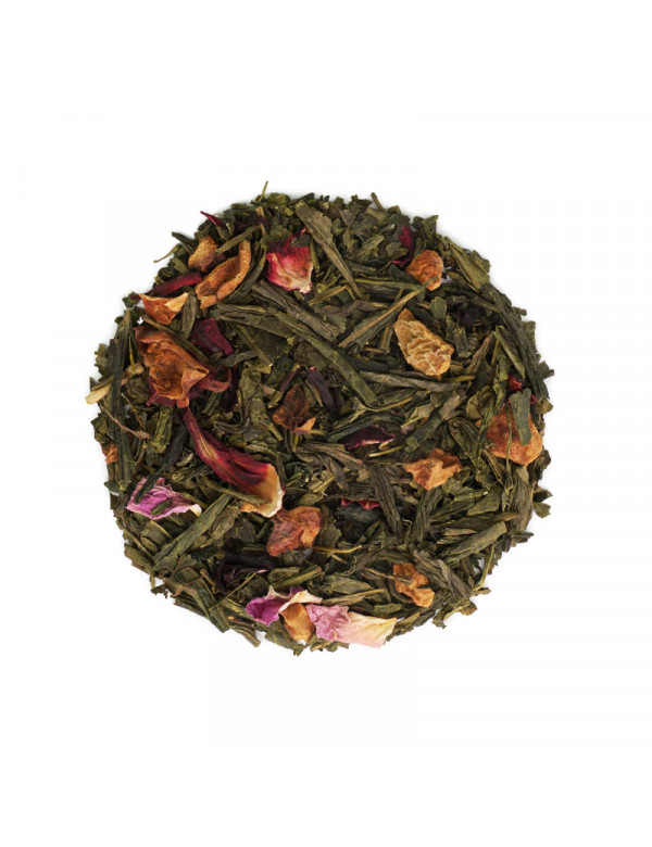 Sencha loose leaf tea with hibiscus and rose petals